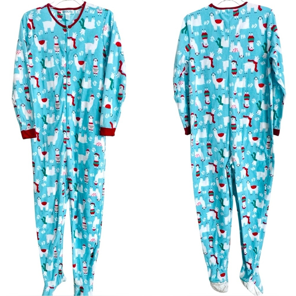 Caramel Cantina Women's Size M Fleece Llama Print One Piece Footie Pajamas